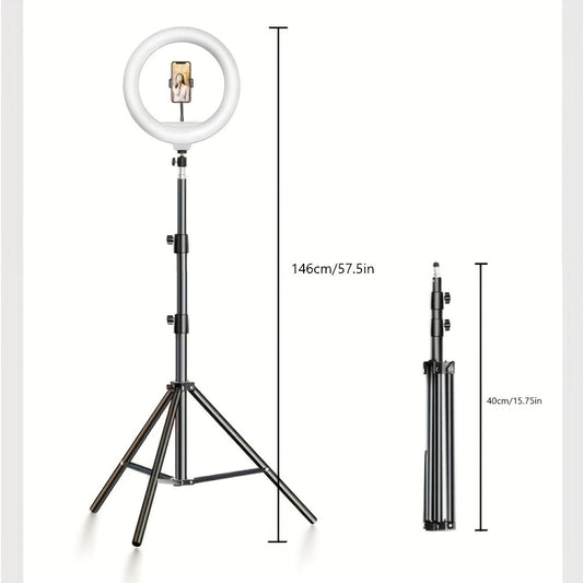10 Inch LED Circle Light With Flexible Tripod Stand & Phone Holder, For Photo Selfie Video Recording Zoom Meeting